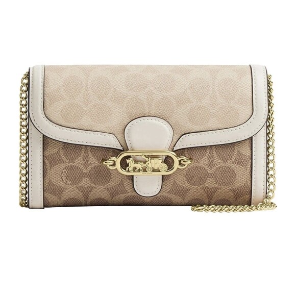 Coach Jade Chain Crossbody In Signature Canvas Shoulder Bag IM/Tan/Sand/Chalk - Picture 1 of 4